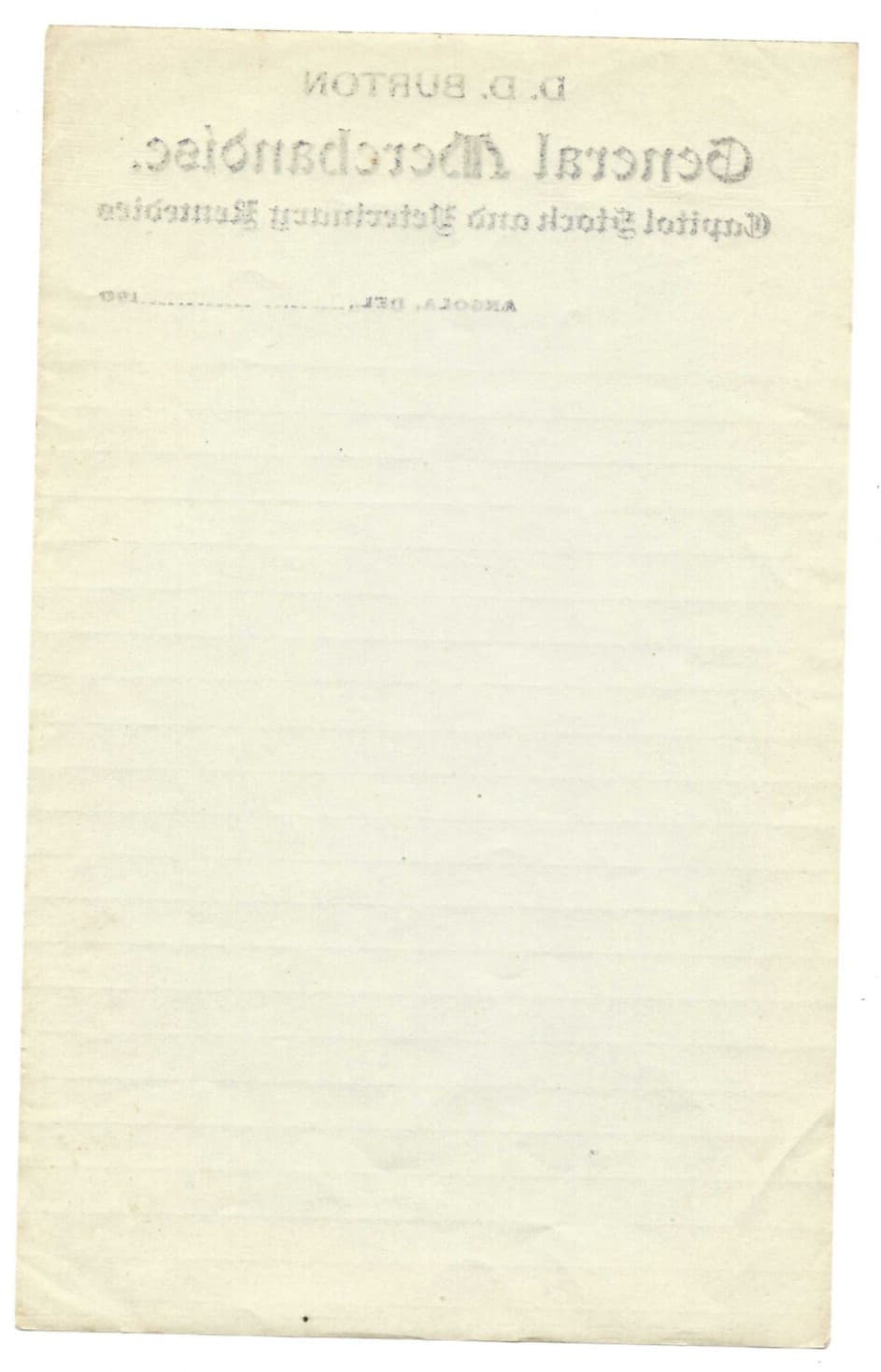 1900 Letterhead D.D. Burton Captial Stock Veterinary Remedies Angola Delaware 2