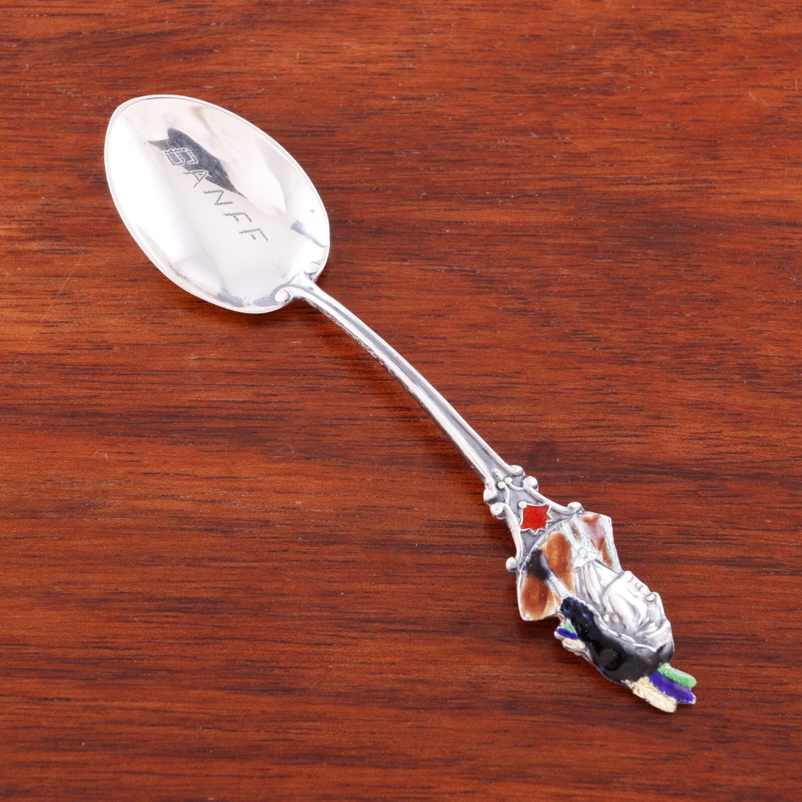 CANADIAN STERLING SILVER & ENAMEL SOUVENIR SPOON NATIVE AMERICAN " BANFF " 2