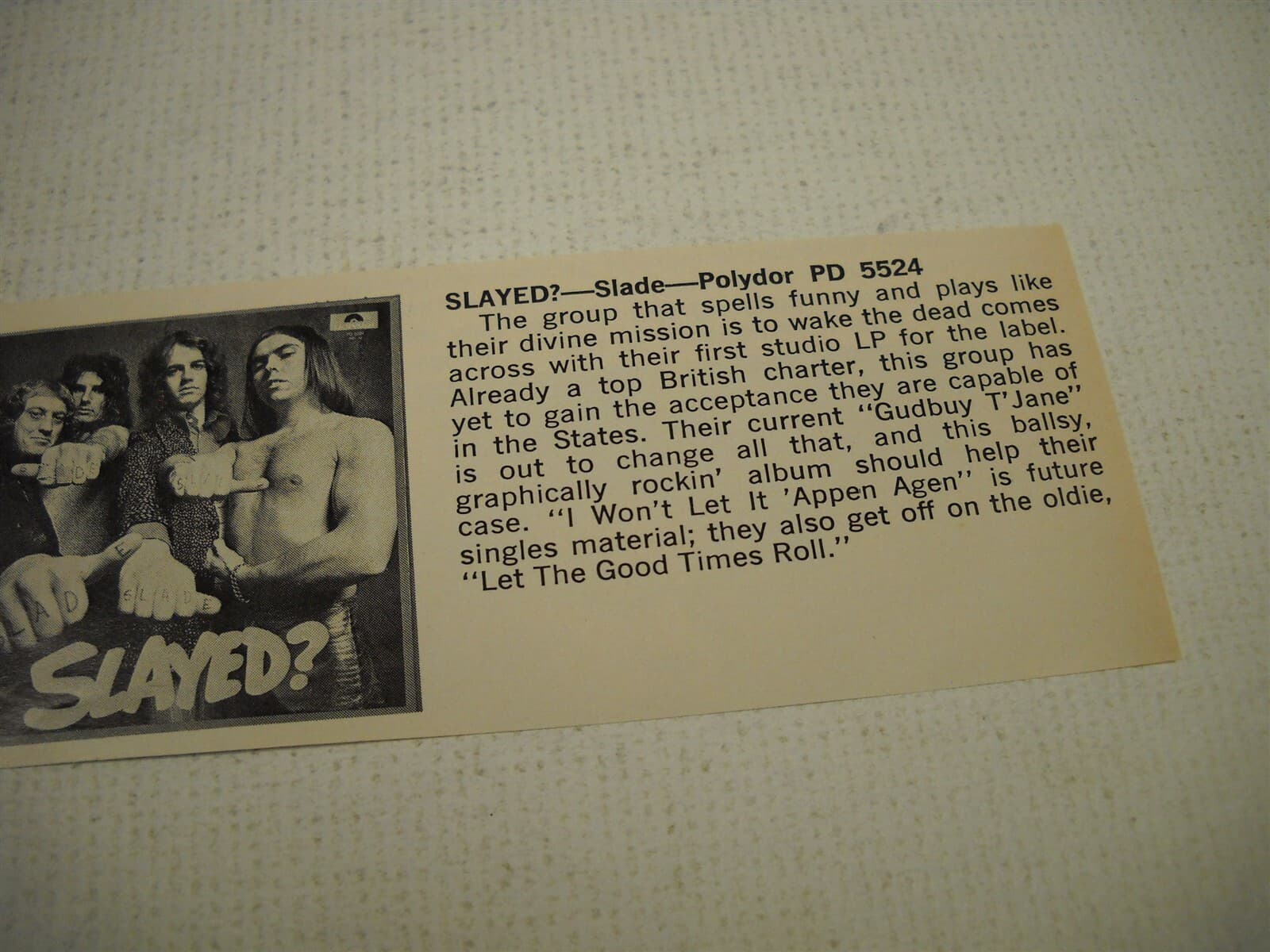 SLADE original 1973 music biz promo lp review SLAYED?