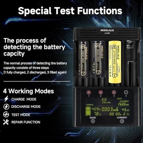 Cargador de batería 18650, cargador de batería recargable rápido de 4 M600 5