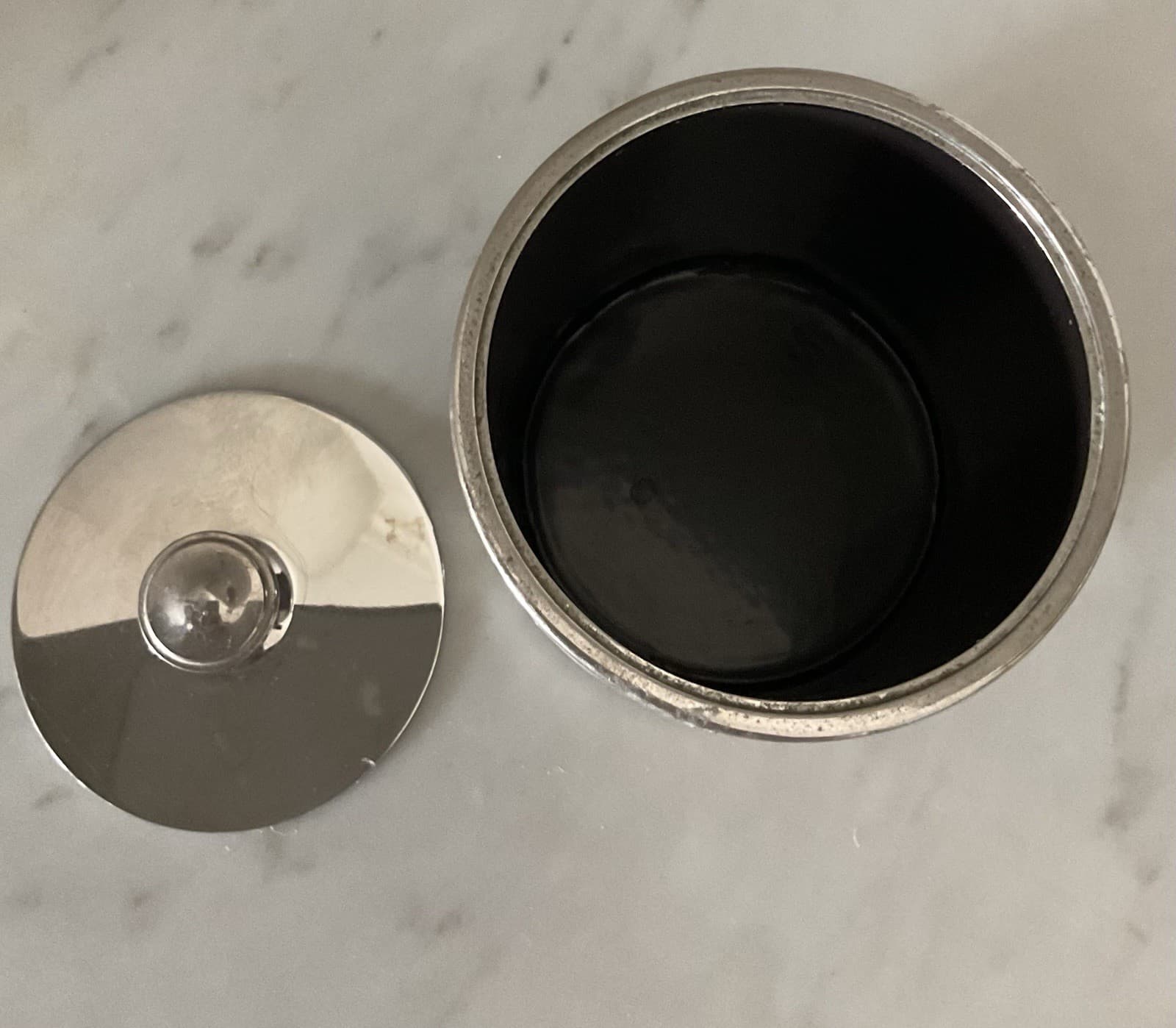 Restoration Hardware Bathroom Storage Canister W Lid, DK Brown/silver,$44 Retail 3