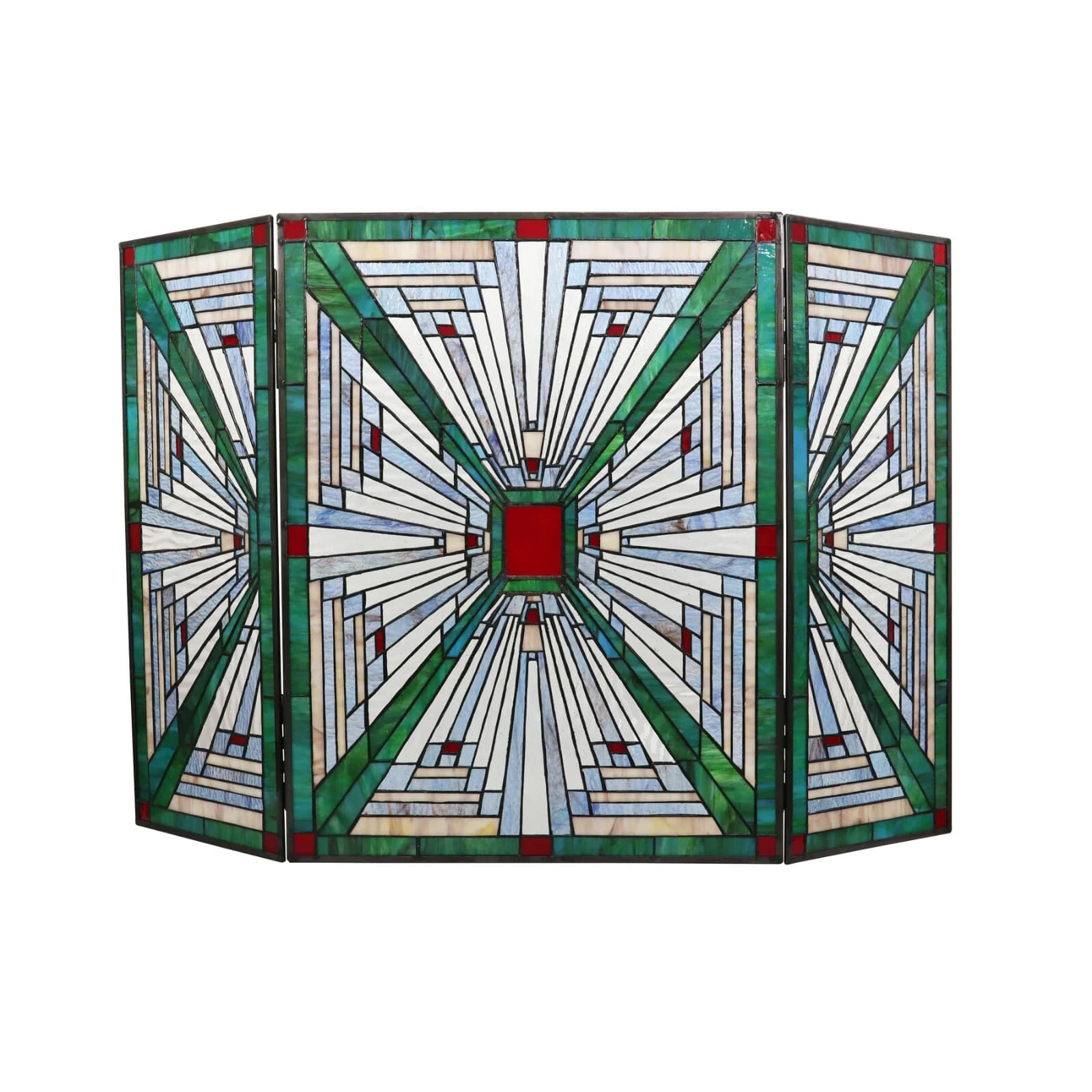 Fireplace Screen Tiffany Style Stained Glass Arts & Crafts Mission 44 W x 28 T 2