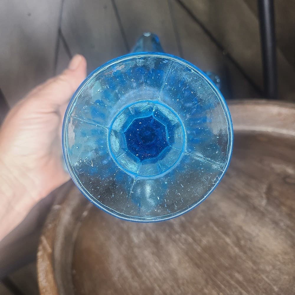 Vintage Fenton Pressed Glass Hobnail Tourqoise Glass Ruffled Edge Compote 6 x5 4