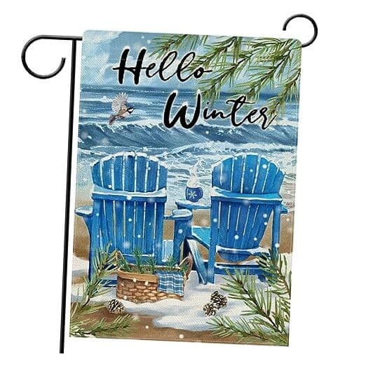  Hello Winter Blue Sea Chairs Garden Flag Double Sided, Beach Ocean Pine 12x18