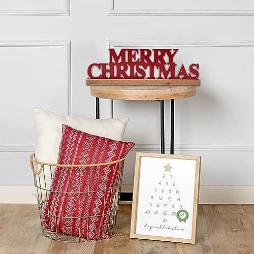 Rustic Red Merry Christmas Signs for Home Decor 16 Inches, Handmade Distressed  4