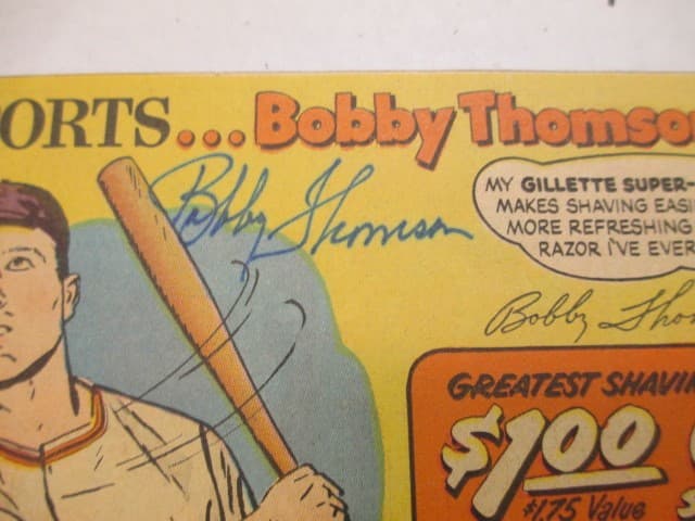 newspaper ad premium 1950s BOBBY THOMSON baseball AUTOGRAPH NY GIANTS Gillette 2