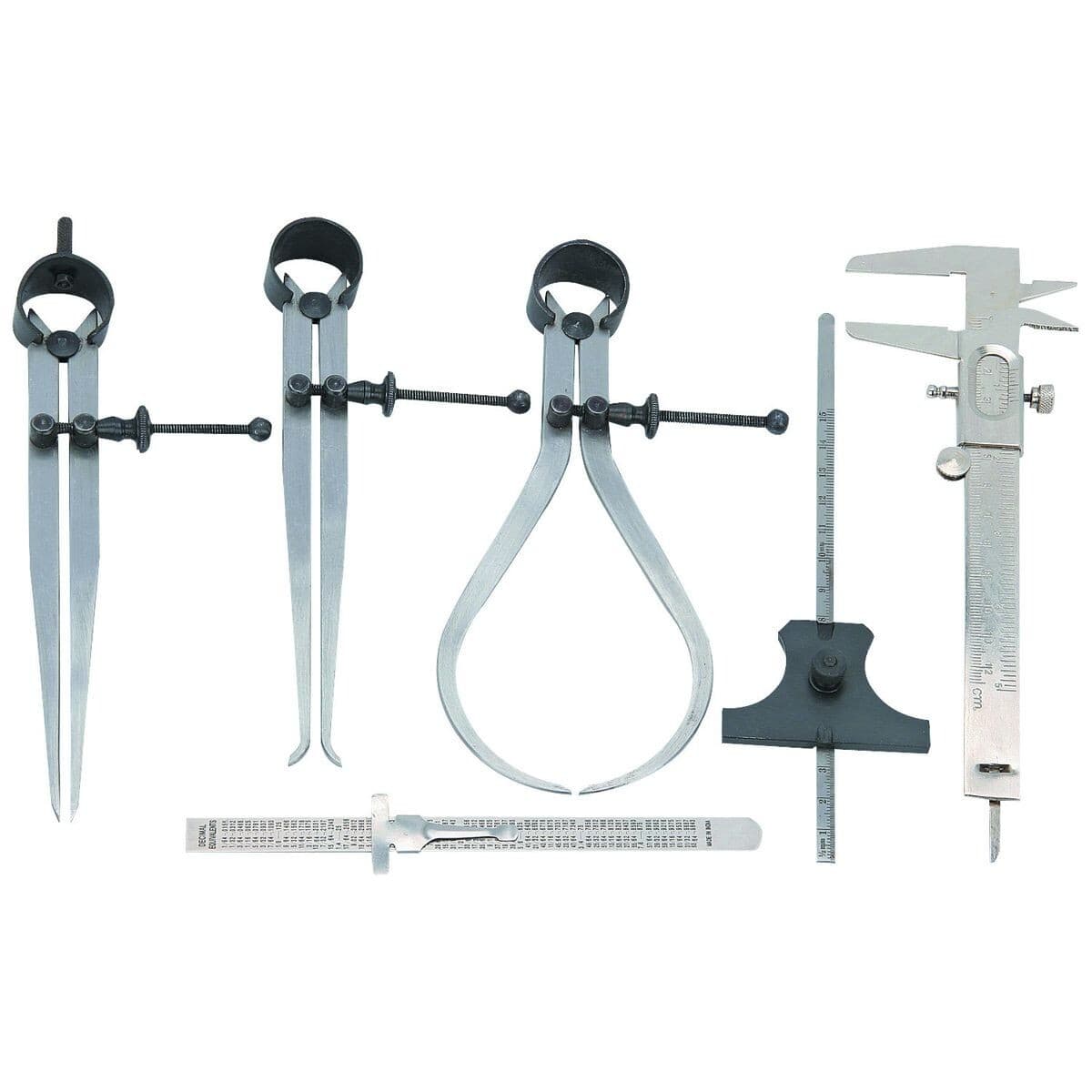 6 Piece Set of Technical Measuring Analog Calipers Spring Divider Depth Gauges