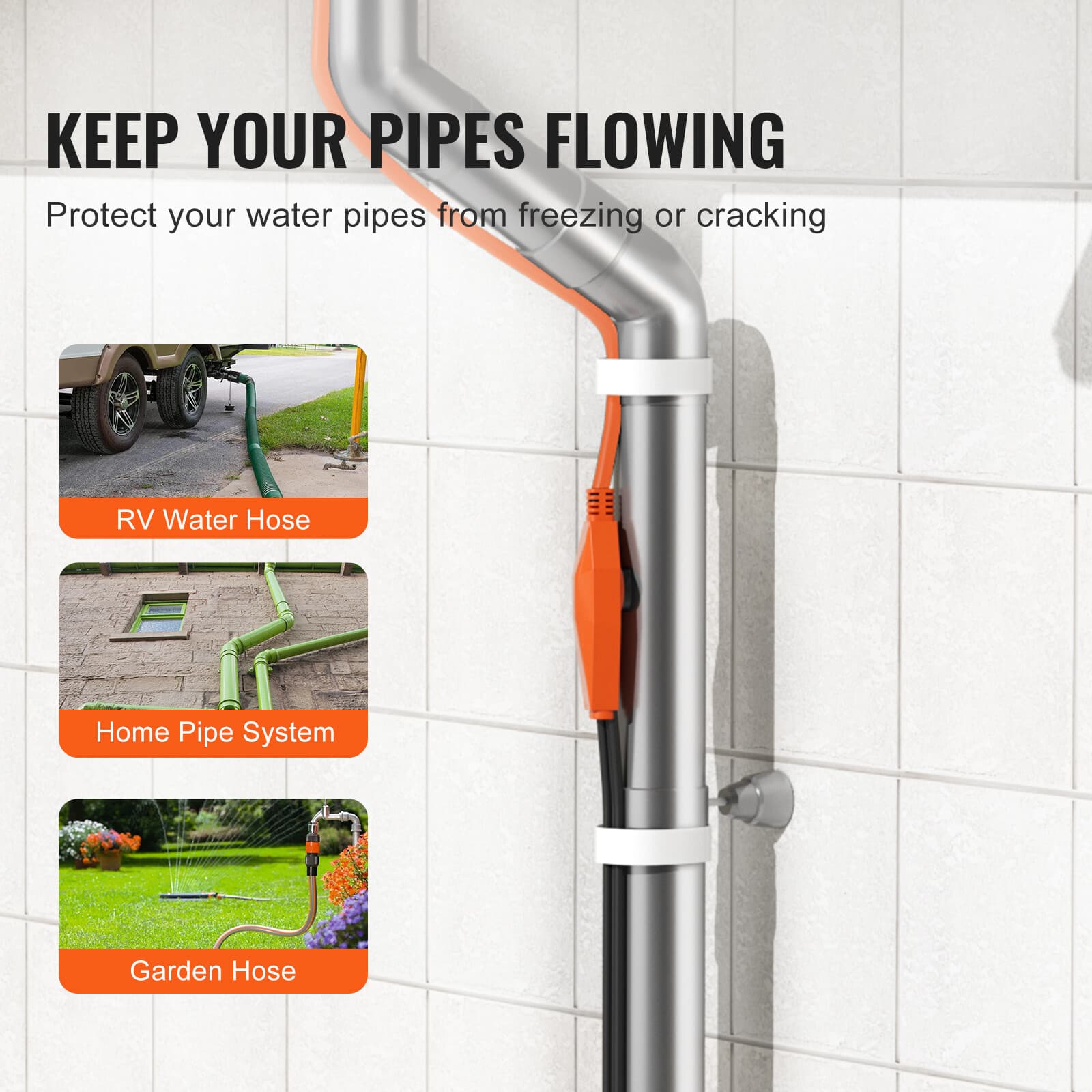 Uimoso Pipe Heating Cable 18FT 7W/FT Heat Tape for Pipes Built-in Thermostat 4