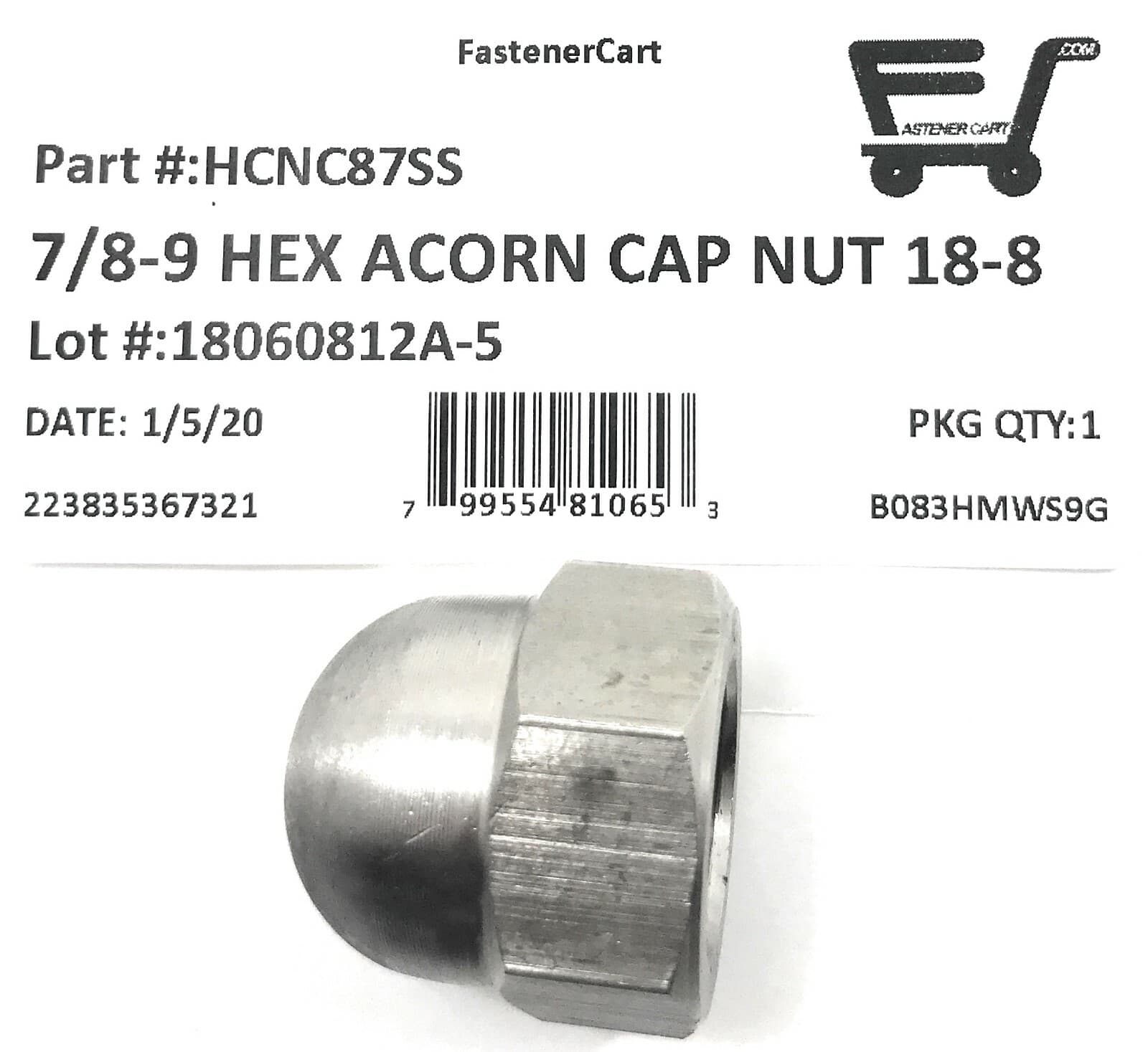 (1) 7/8-9 Stainless Steel Hex Acorn Cap Nuts 18-8 (1 Piece) 2