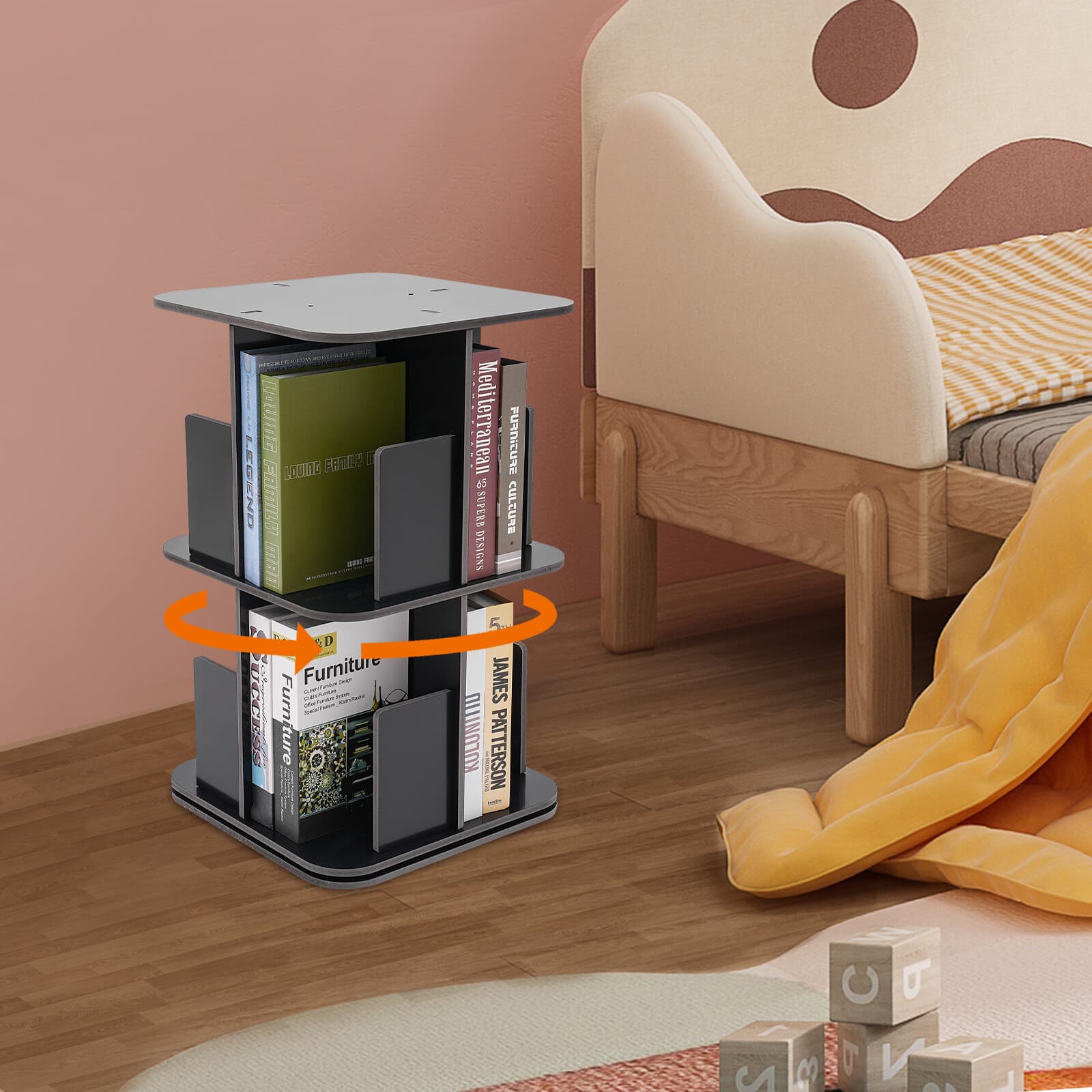 360?? Rotating Bookshelf, 2 Tier Standing Bookcase, Small Corner Bookcase NEW 3