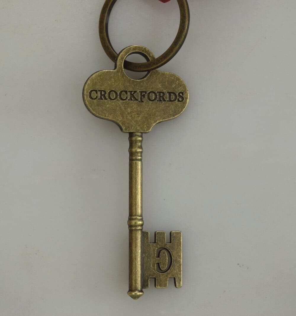 Crockfords Las Vegas Est. 1828 Golden Brass Key Keychain - Red Leather Tag *NEW* 2
