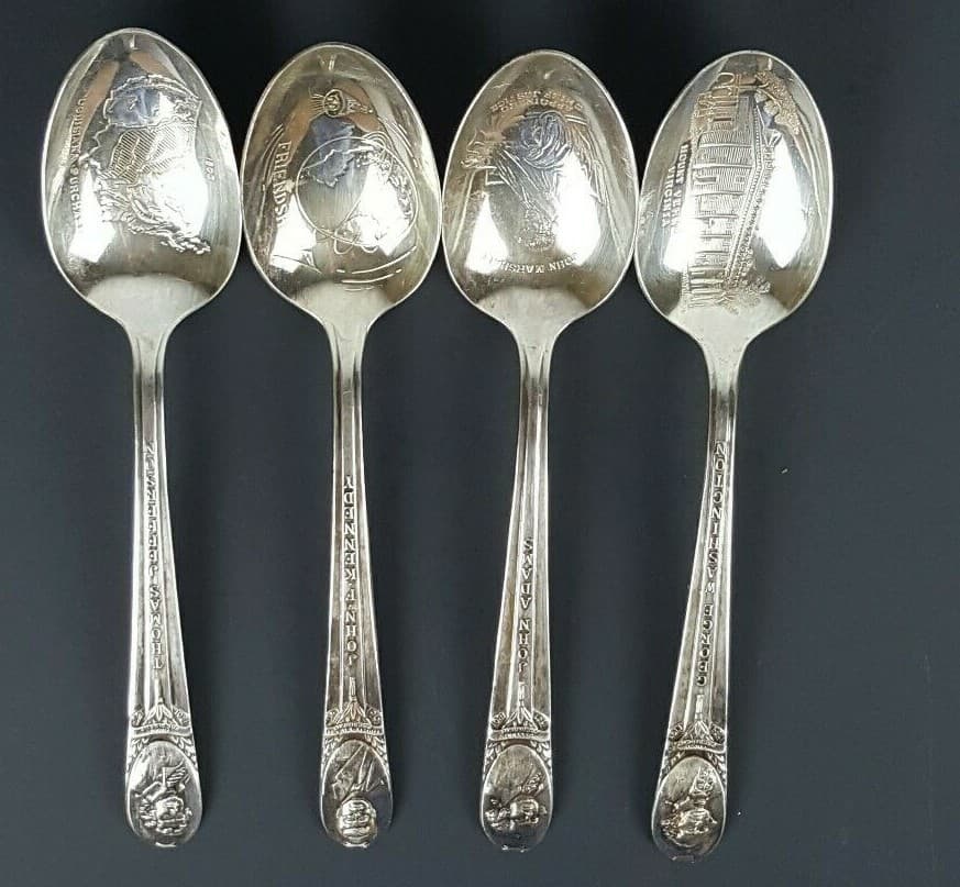 Lot of 4 Rogers manufacturing silver plated presidential spoons 3