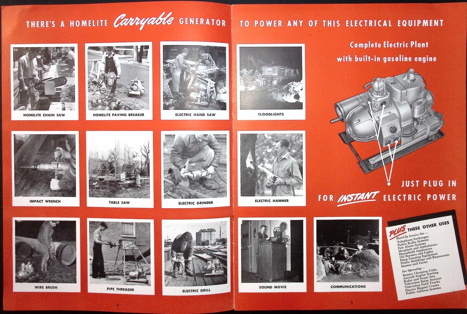 1952 Homelite Carryable Generators Gasoline Engine Driven Brochure Port Chester 3