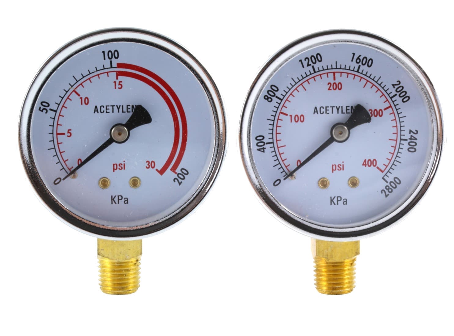 Low and High Pressure Gauges for Acetylene Regulator - 2.5 inches 1/4"NPT (PAIR)