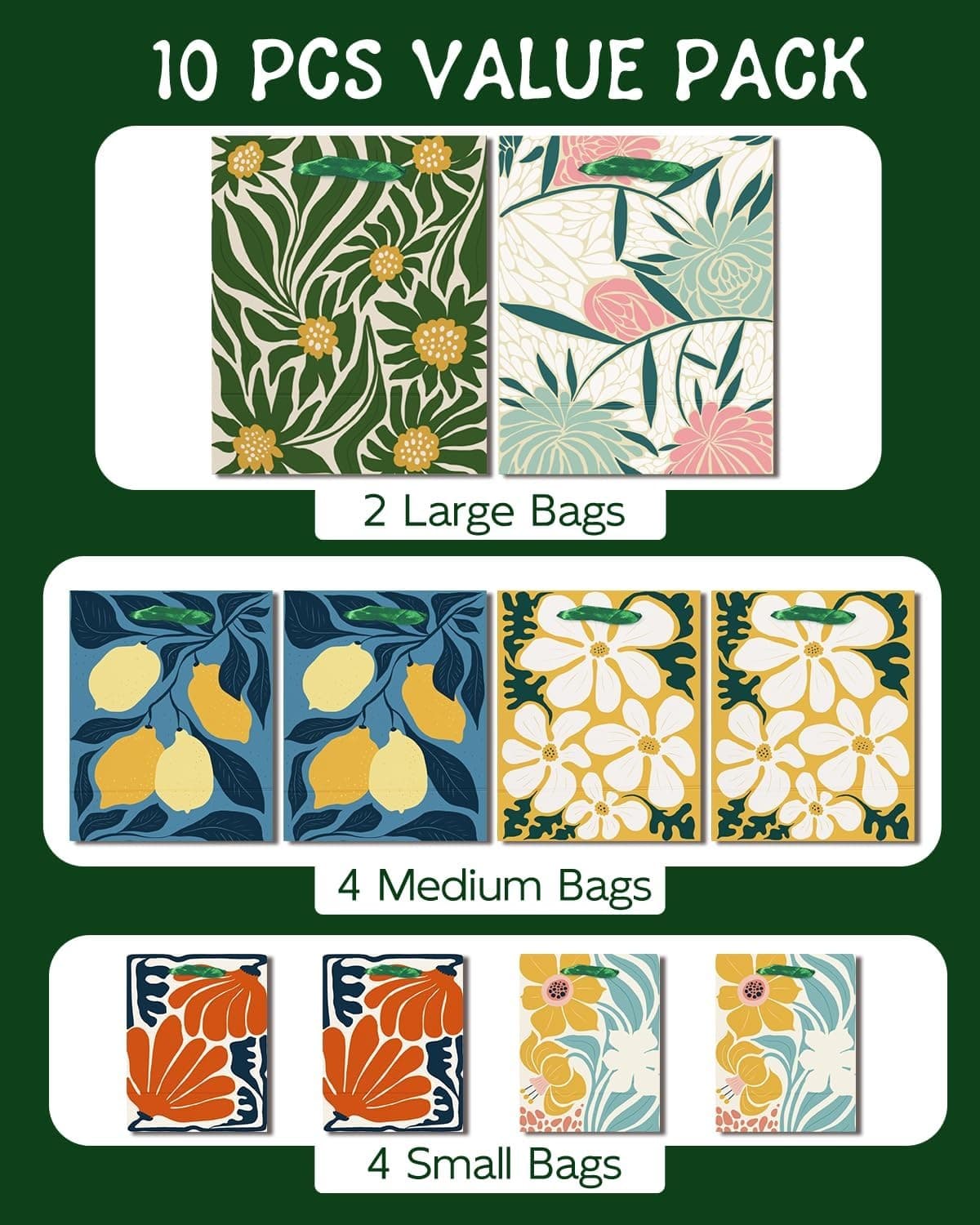 10PCS Clash Flower Gift Bags with Tissue Paper Party Favor Birthday Present Set 2