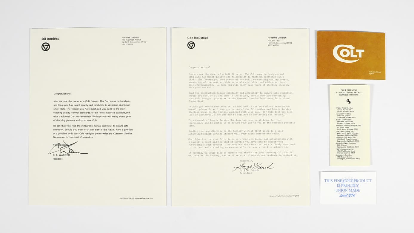 Colt Python Manual, Paperwork Package. 1955 to 1977. Free Shipping!