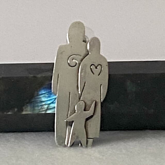 Sterling Silver 925 Far Fetched Family Pin Brooch 1.80" Family of 3 Brooch 5