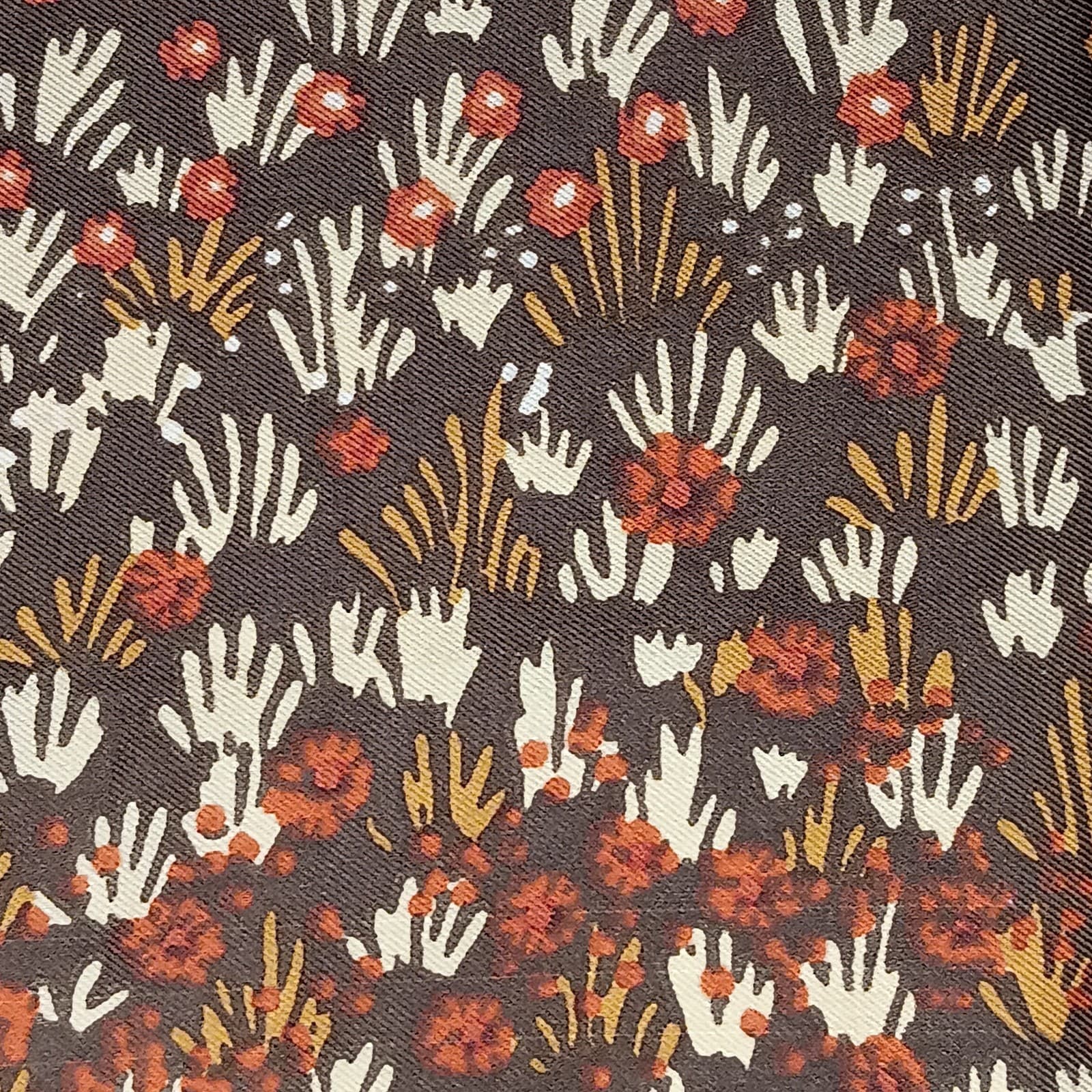 VTG Mr Emperor Square Scarf Brown Rust Tan Floral Botanical Abstract Italy 26x26 4