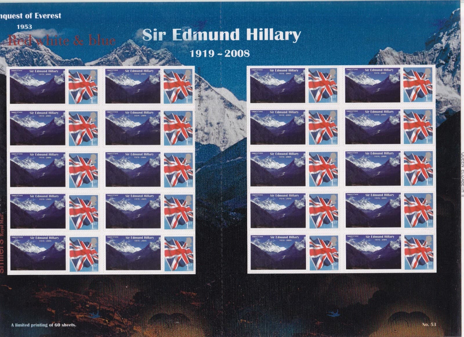 GB Smilers Themed Sheet 2008 Mountaineering Sir Edmund Hillary .. edition of 60