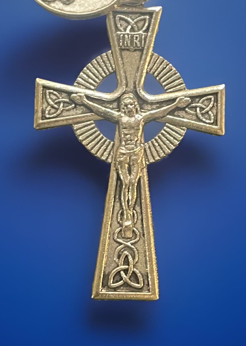 Catholic Green Marble Glass Rosary, Celtic  Crucifix, + St Patrick Medal 2