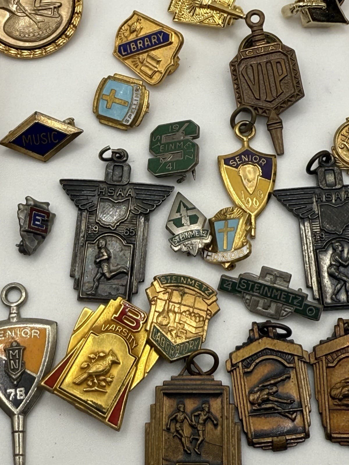 Vintage Lot Of 31 Medals Awards School Pendant Lapel Pins Charms NHS Key Badge 2