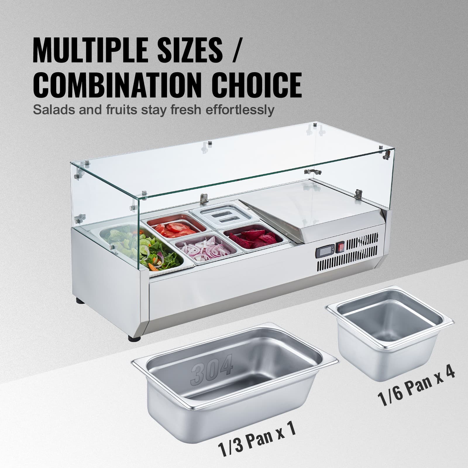 VEVOR Countertop Refrigerated Salad Pizza Prep Station 130 W Glass Guard ETL 3