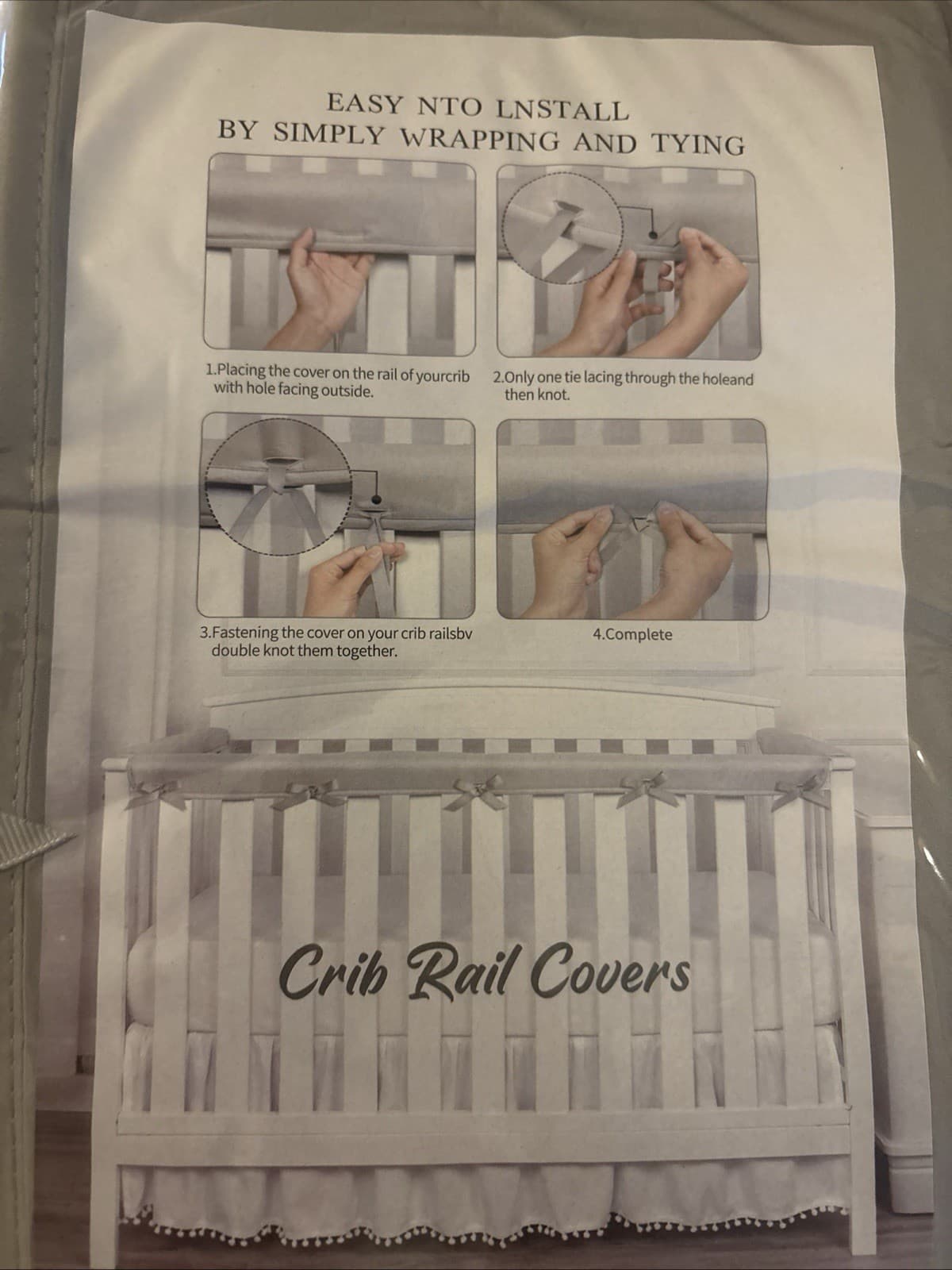 New 4 Piece Gray Baby Toddler Crib Rail Cover Protector Safe Teething Guard Wrap 2