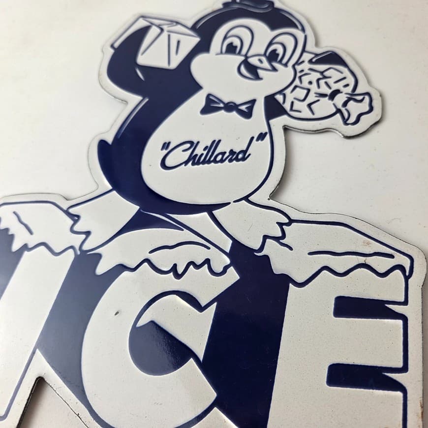 Vintage Chillard Ice Sign - Ice Cubes Chilly Willy Gas Service Porcelain Sign 3