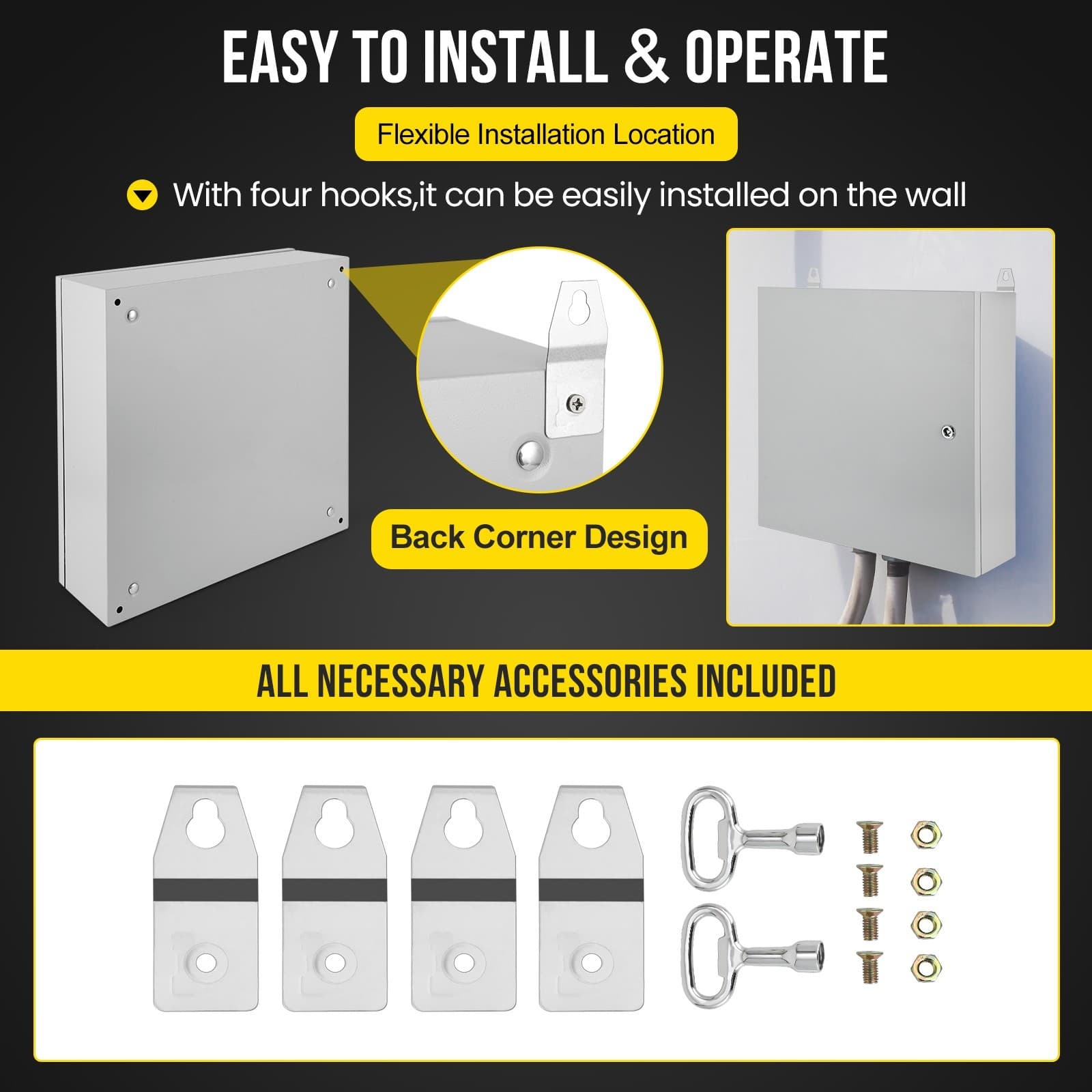 24"Lx24"Hx12"W, IP66 Steel Electrical Enclosure Box with Lock & Waterproof Seal 5