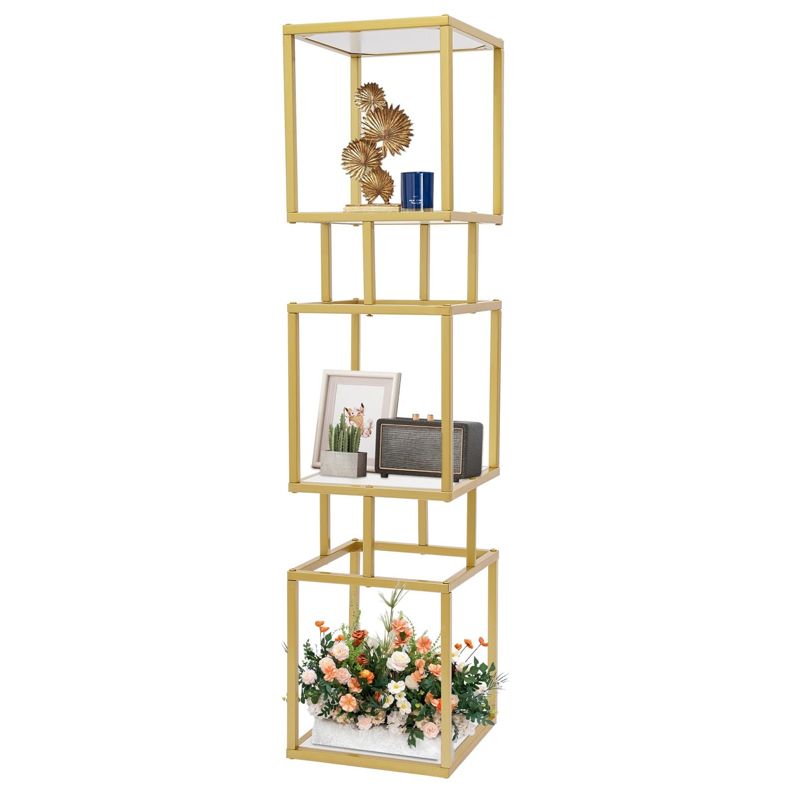 Modern Three-tier Bookshelf, Storage Bookshelf, Cube Shelving Unit Gold 4
