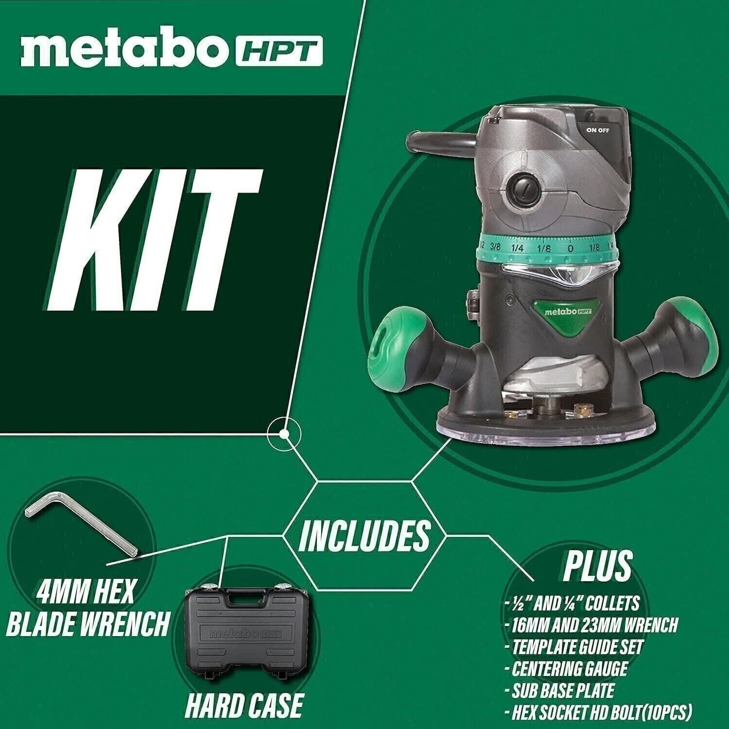 Metabo HPT KM12VC 2-1/4 Peak HP Variable Speed Fixed Plunge Base Router Kit 4