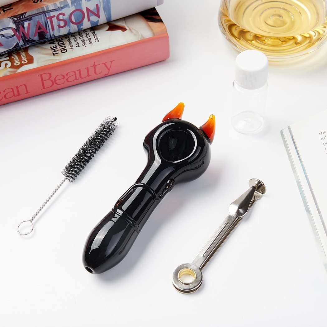 4 Inch Demon Tobacco Smoking Glass Pipe Gorgeous Bowl Collectible Handmade Pipes 5