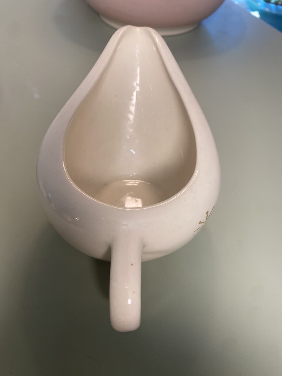 Vtg Scio Pottery Starlite Creamer And 6 Desert Bowls Gold Atomic Stars Snowflake 5