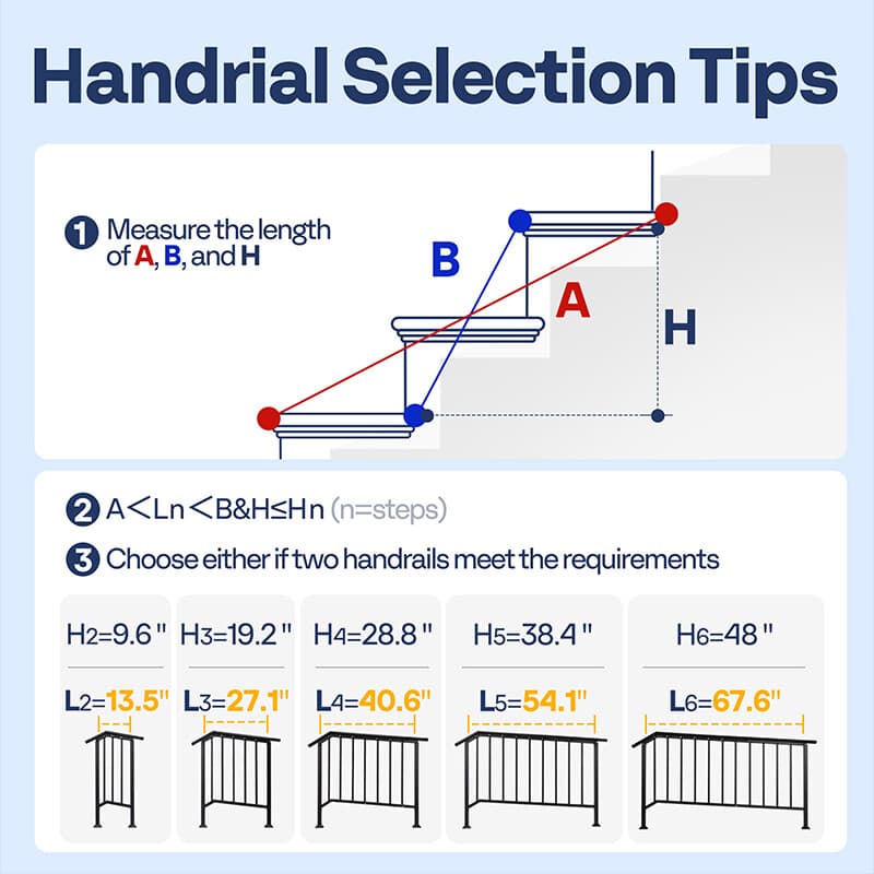2pcs Wrought Iron Step Handrail Stair Railing for 6 Step Outdoor Deck Hand Rail 6