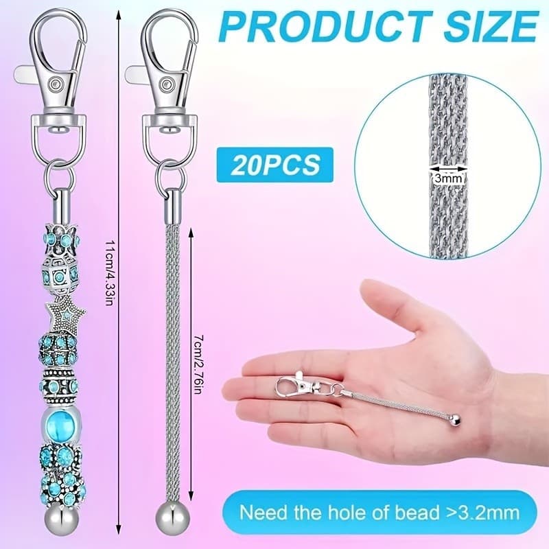 12-22 Pcs Beadable Keychains Bars Bulk Blank Beaded Metal Keychain for Craft DIY 2