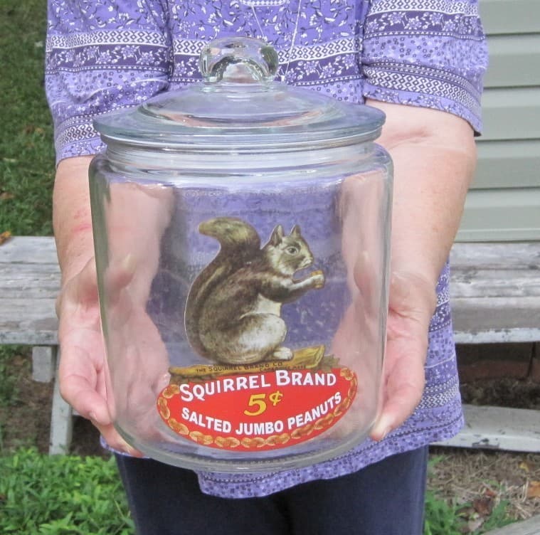 Squirrel Brand 5 Cent Salted Jumbo Peanuts Glass Advertising Counter Top Jar 3