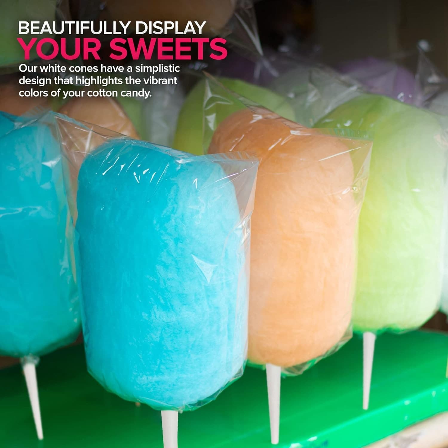 Cotton Candy Cones (100 Pack) – White Kraft Paper Sticks for Floss Sugar &...  6
