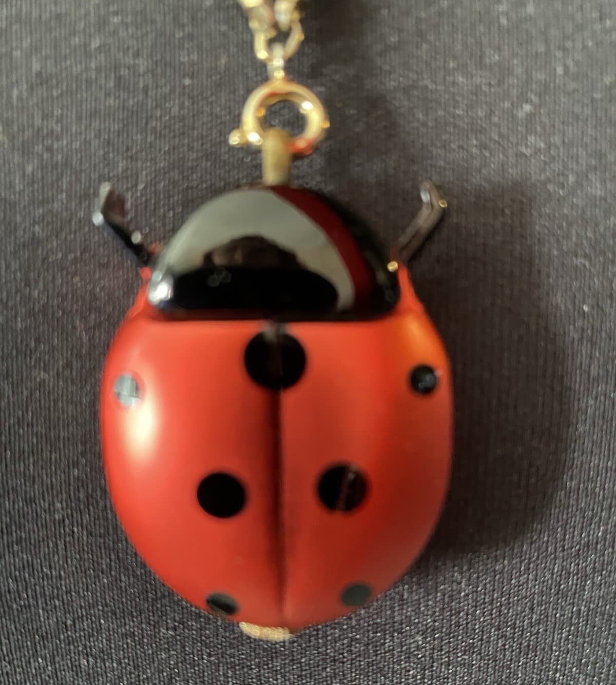 Vintage 1960's ORIS Bug-a-boo Red Ladybug Pendant Necklace Watch Swiss Made 2