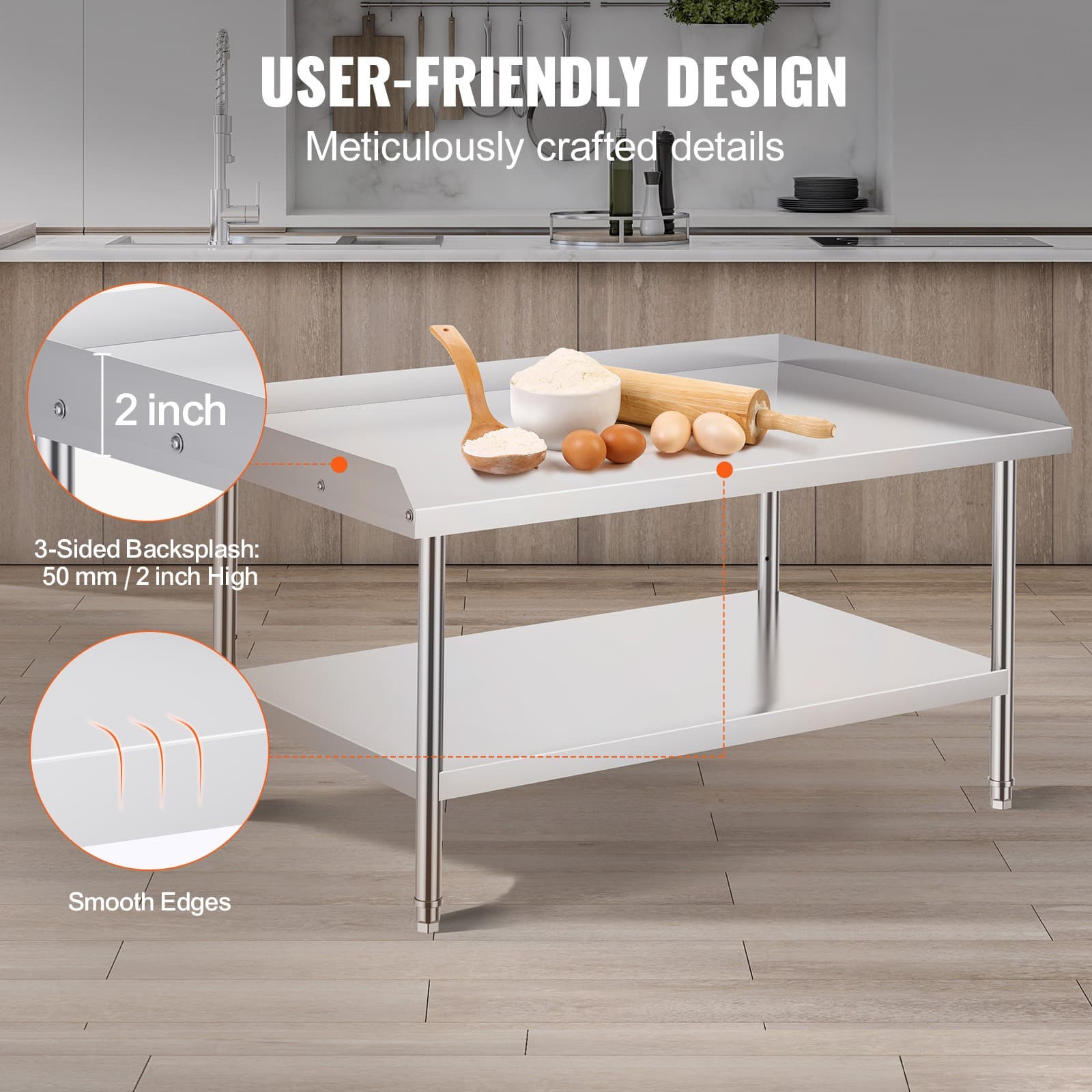 Uimoso Stainless Steel Work Table 30"x48" for Commercial Kitchen and Food Prep 4