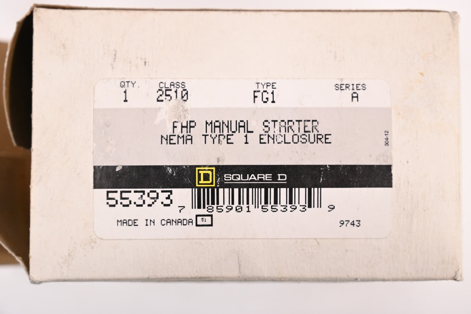 Manual Starter, fractional horsepower, 16A, 1pole, 1HP at 277 VAC,toggle 2510FG1 2