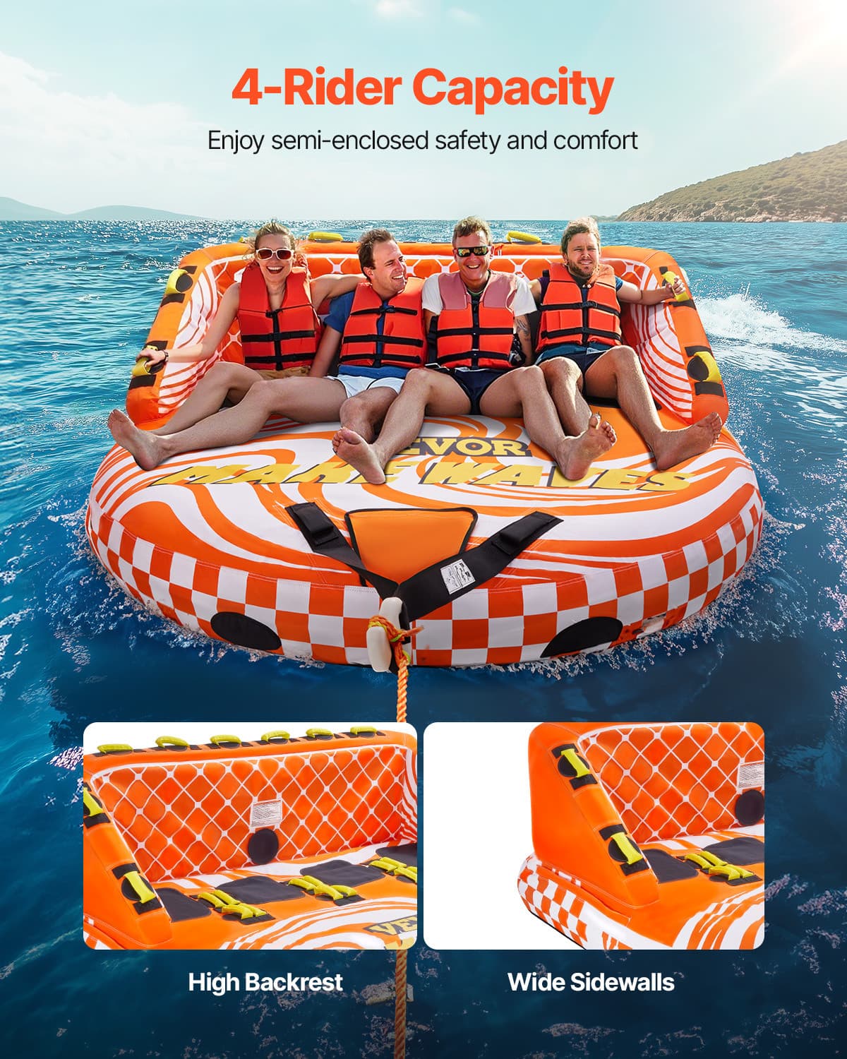 VEVOR Towable Tube for Boating 1-4 Riders Boating Tubes Towable Water Sport 2