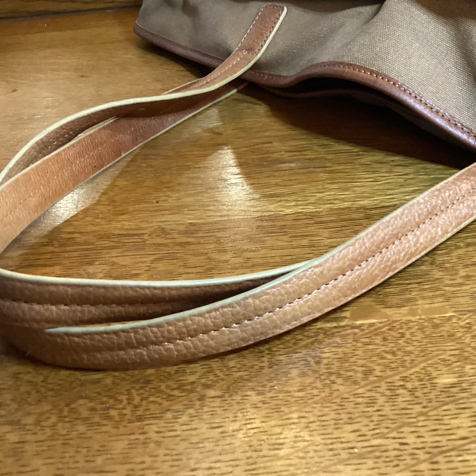 Hunter Boots Leather & Canvas Tote Bag  Brown Shoulder Pockets Travel Commute 5