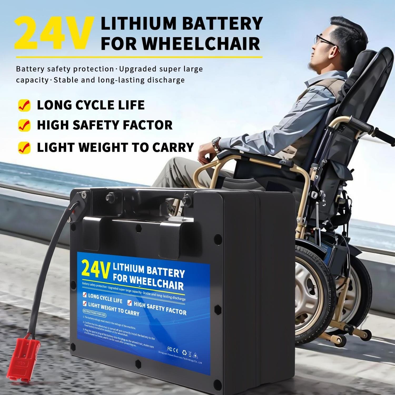 24V Li-ion Battery Pack  Replacement for Electric Wheelchair With BMS 2