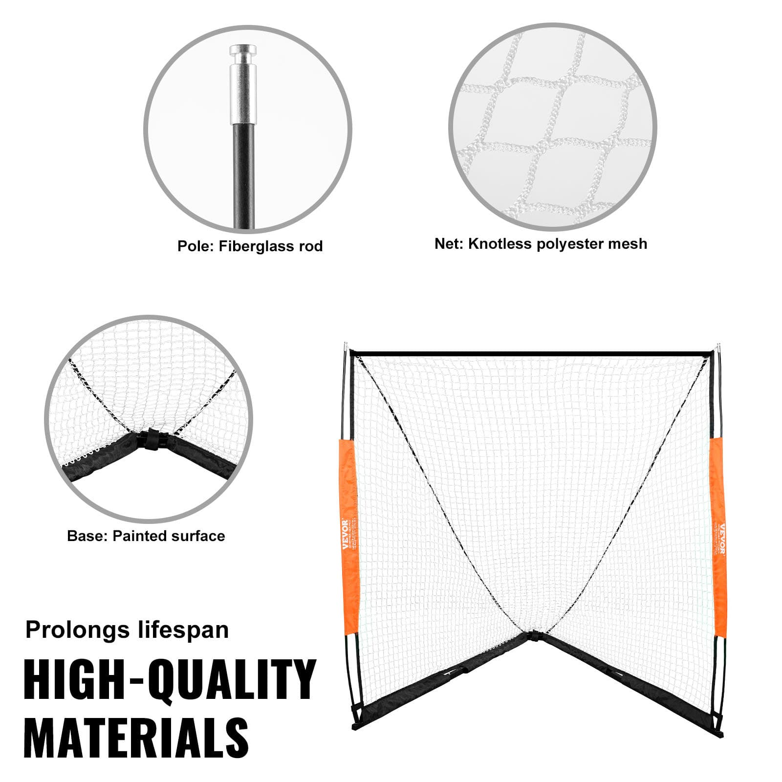 VEVOR 6'x6' Lacrosse Goal Net Portable Backyard Training Equipment Carry Bag 4