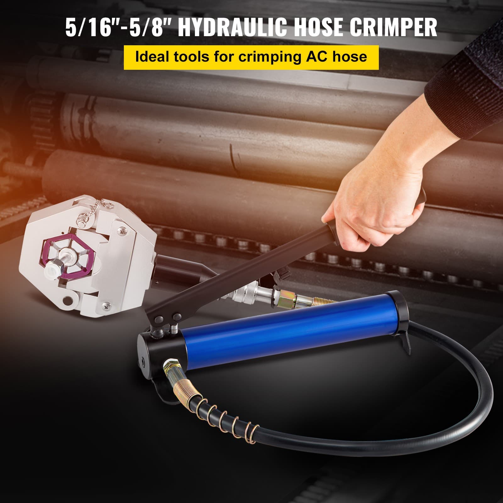 Uimoso 7842B Hydraulic A/C Hose Crimper PVC Rubber Hose Crimping Kit Hand Pump 2