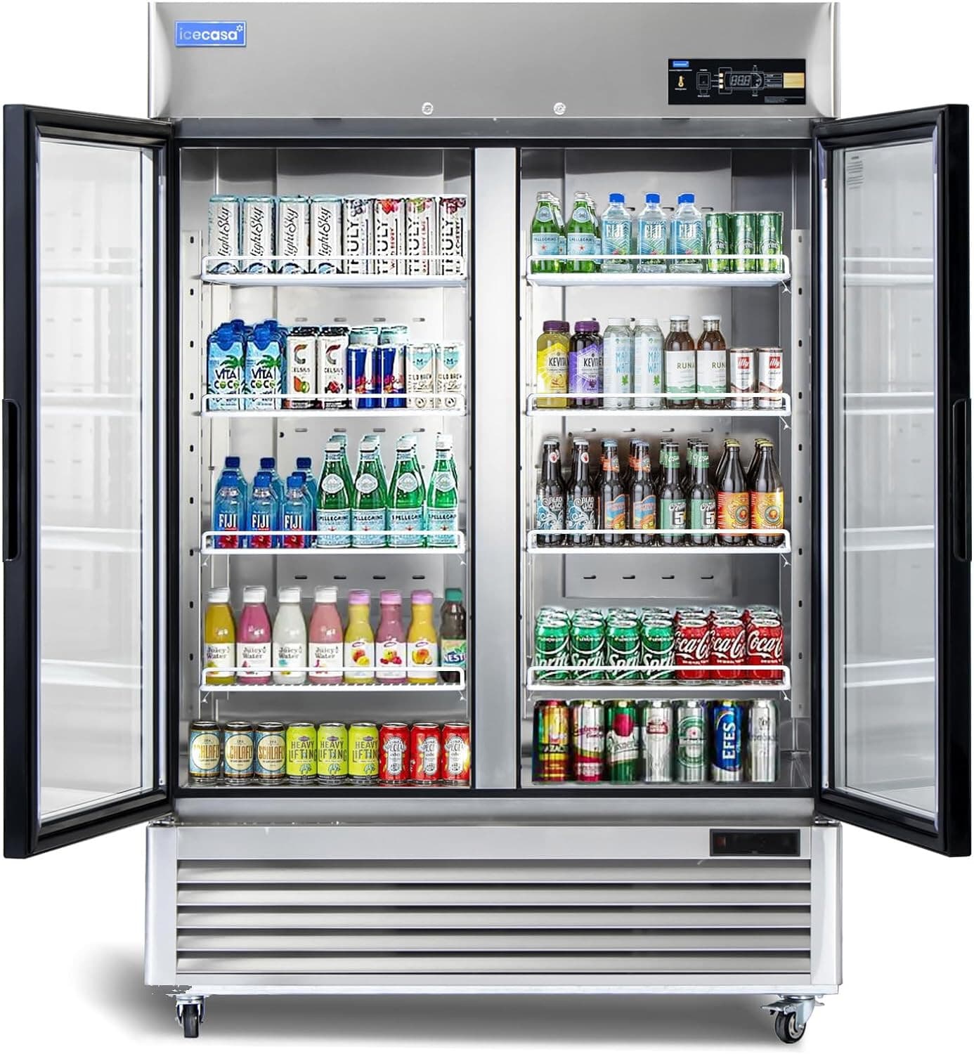 54" Commercial Glass Door Refrigerator, 2 Door Reach-In Merchandiser 49 Cu.ft