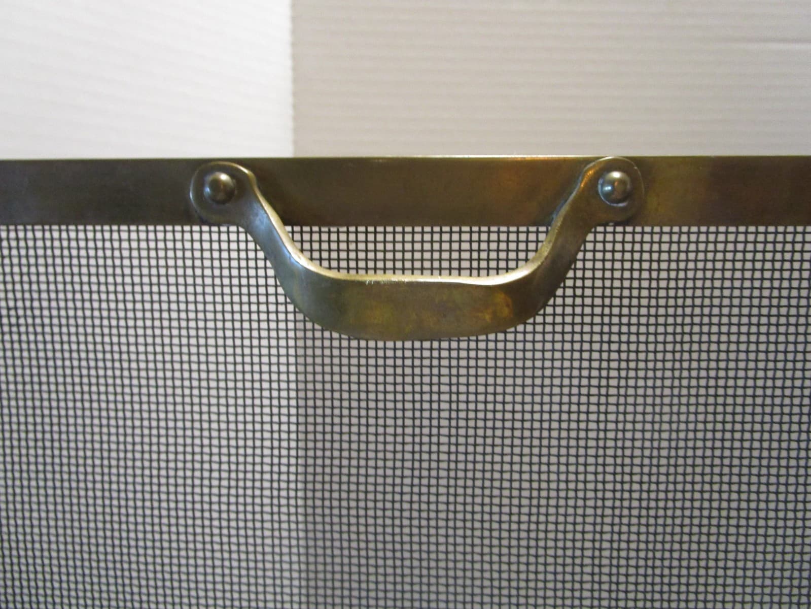 Vintage Art Deco brass frame Fireplace Fire-screen w/andirons slots 31.5" W 1930 6