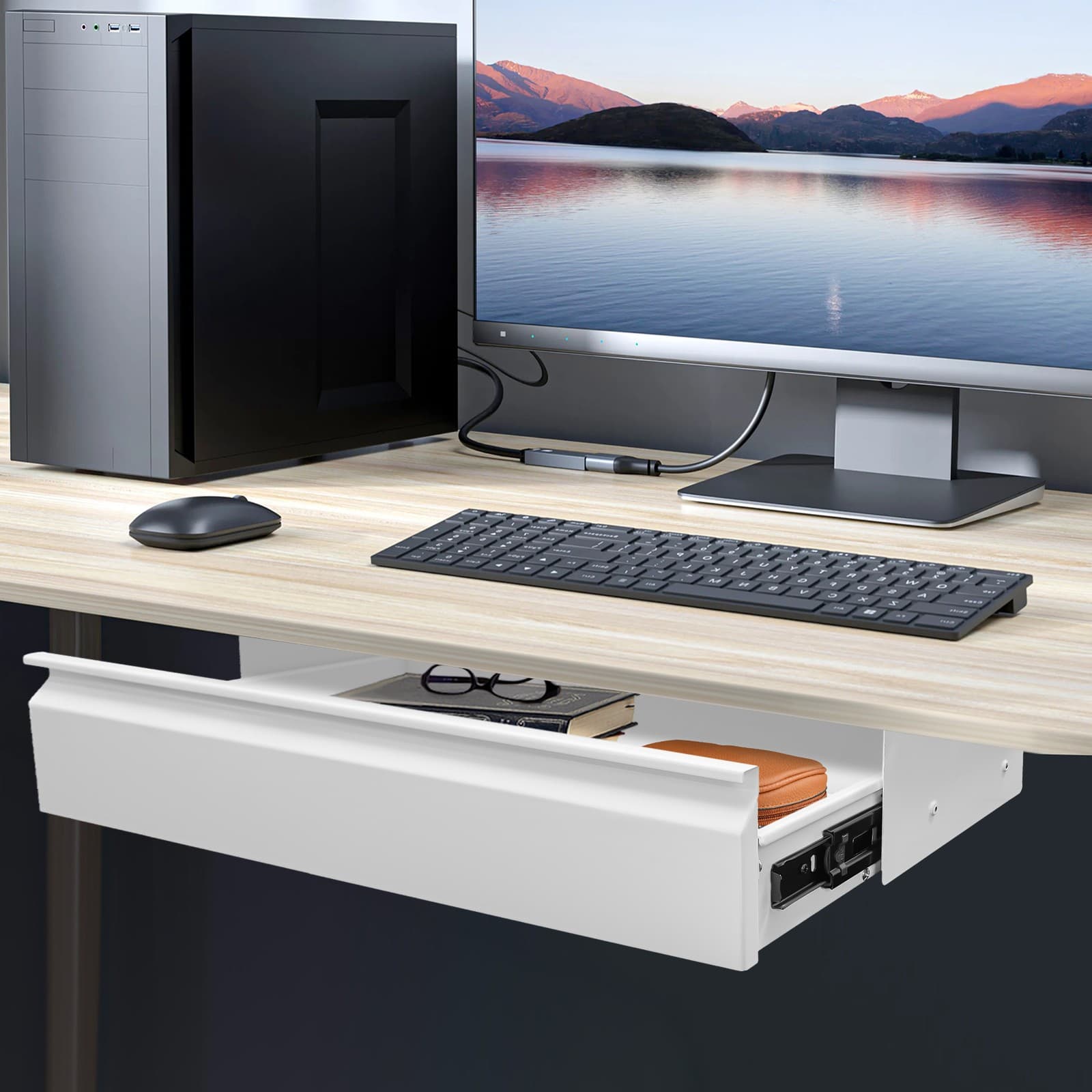 22 inch Sliding Pull-out Drawer, Storage Organizer Under Desk Mounted Iron 3