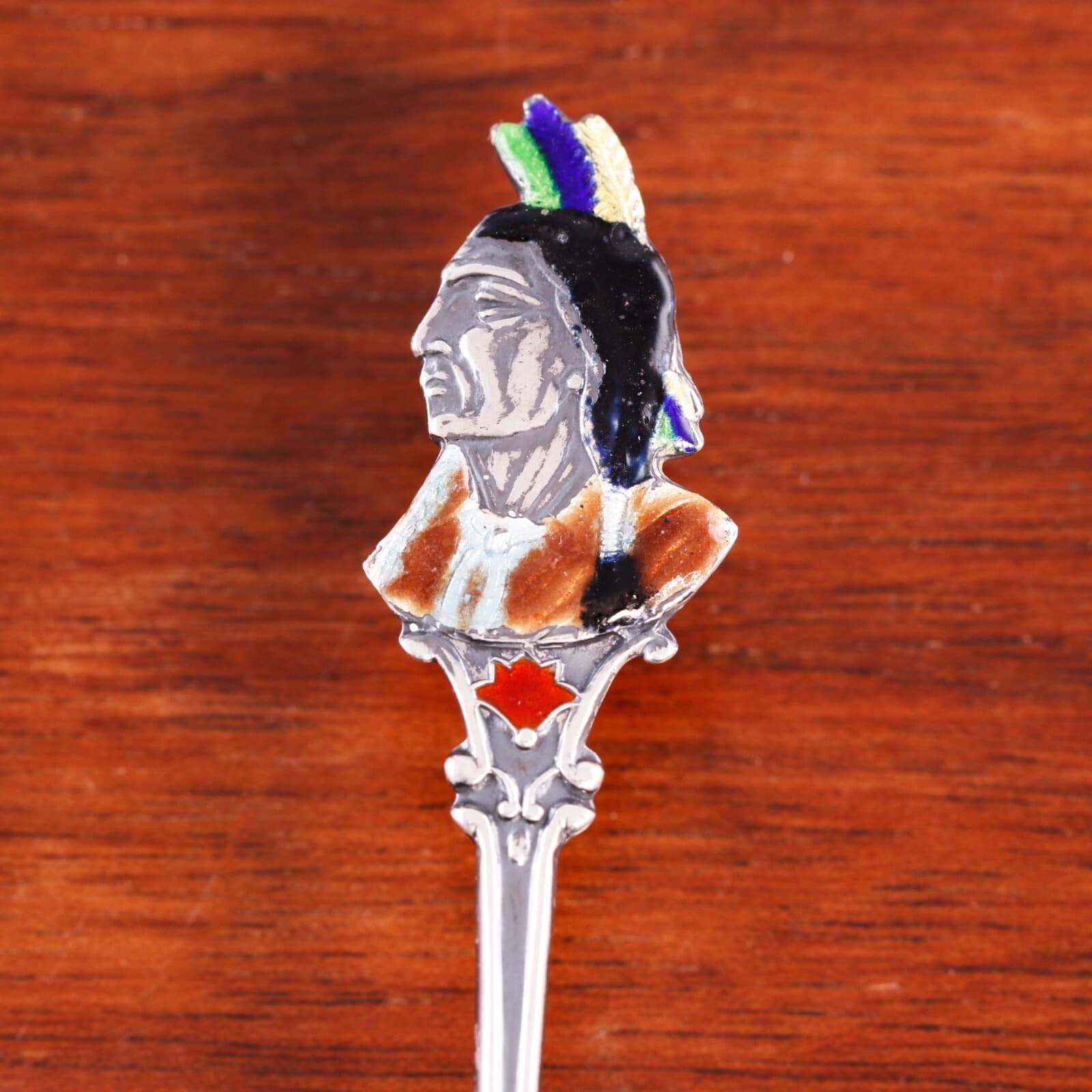 CANADIAN STERLING SILVER & ENAMEL SOUVENIR SPOON NATIVE AMERICAN " BANFF " 3