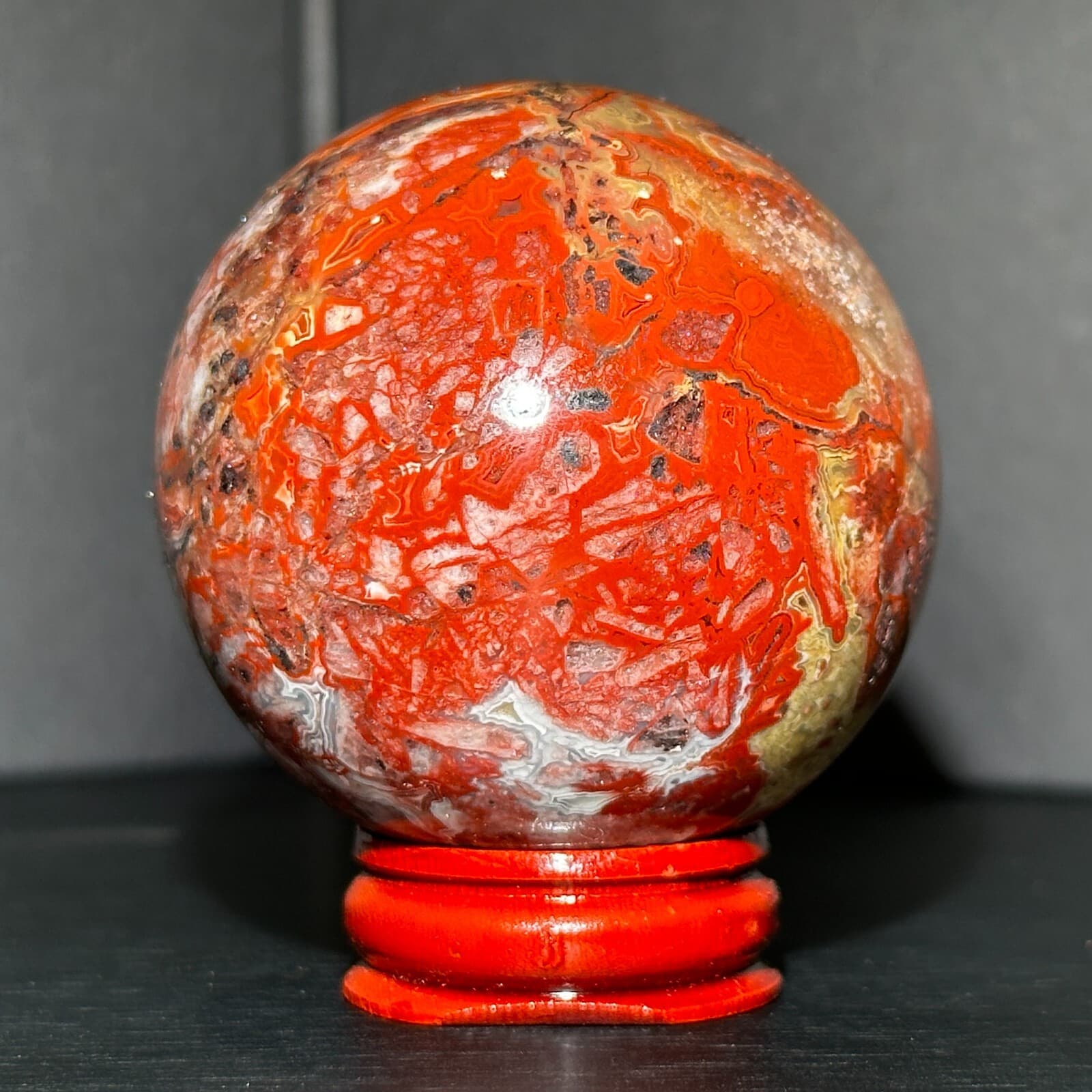 204G Natural Mexican agate Crystal Ball Reiki Healing Energy Decoration